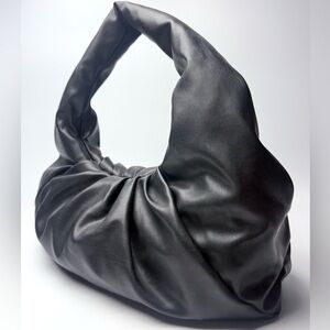 Black Vegan Leather Slouchy Shoulder Pouch Bag